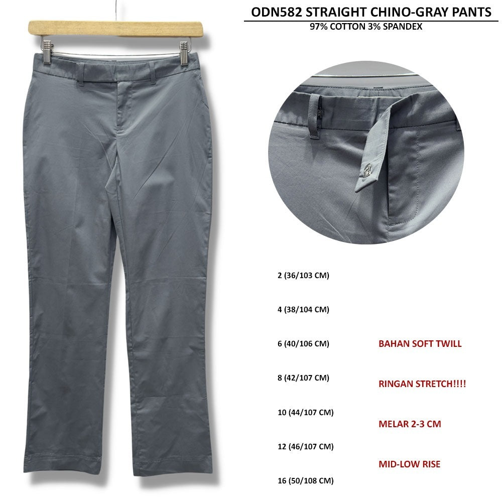 Celana Panjang Wanita Straight Soft Twill Stretch (ODN582 STRAIGHT CHINO-GRAY PANTS)