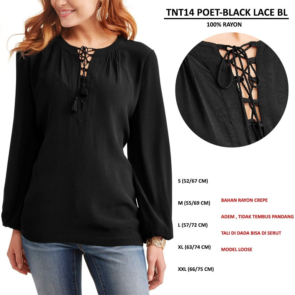 Atasan Blouse Wanita Lengan Panjang Rayon Crepe (TNT14 POET LACE BL)