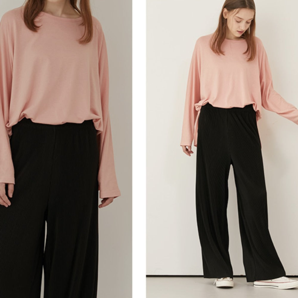 Celana Panjang Kulot Wanita Bahan Plisket Highrise (MSM02 PLT WIDE PANTS)