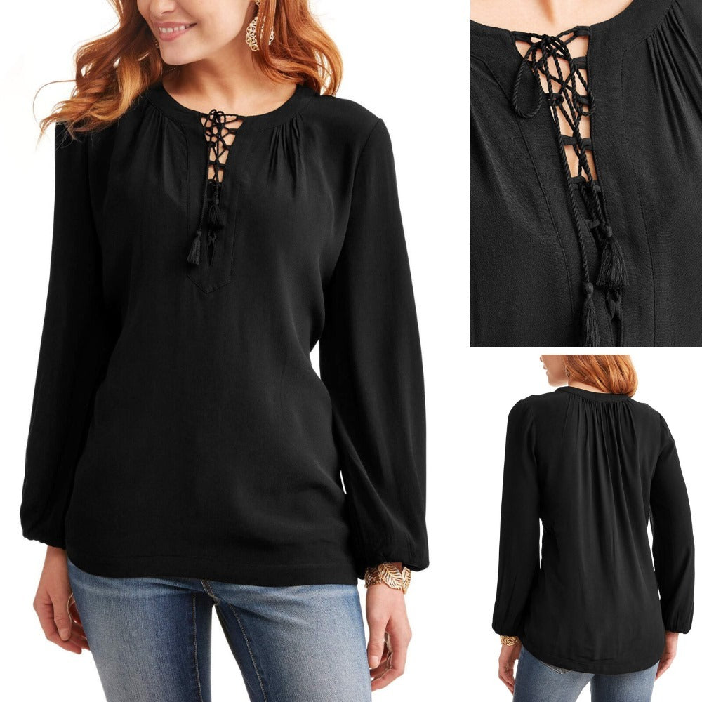 Atasan Blouse Wanita Lengan Panjang Rayon Crepe (TNT14 POET LACE BL)