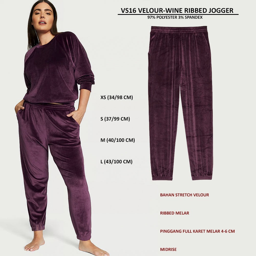Celana Panjang Wanita Jogger Midrise Stretch (VS16 VELOUR RIBBED JOGGER)