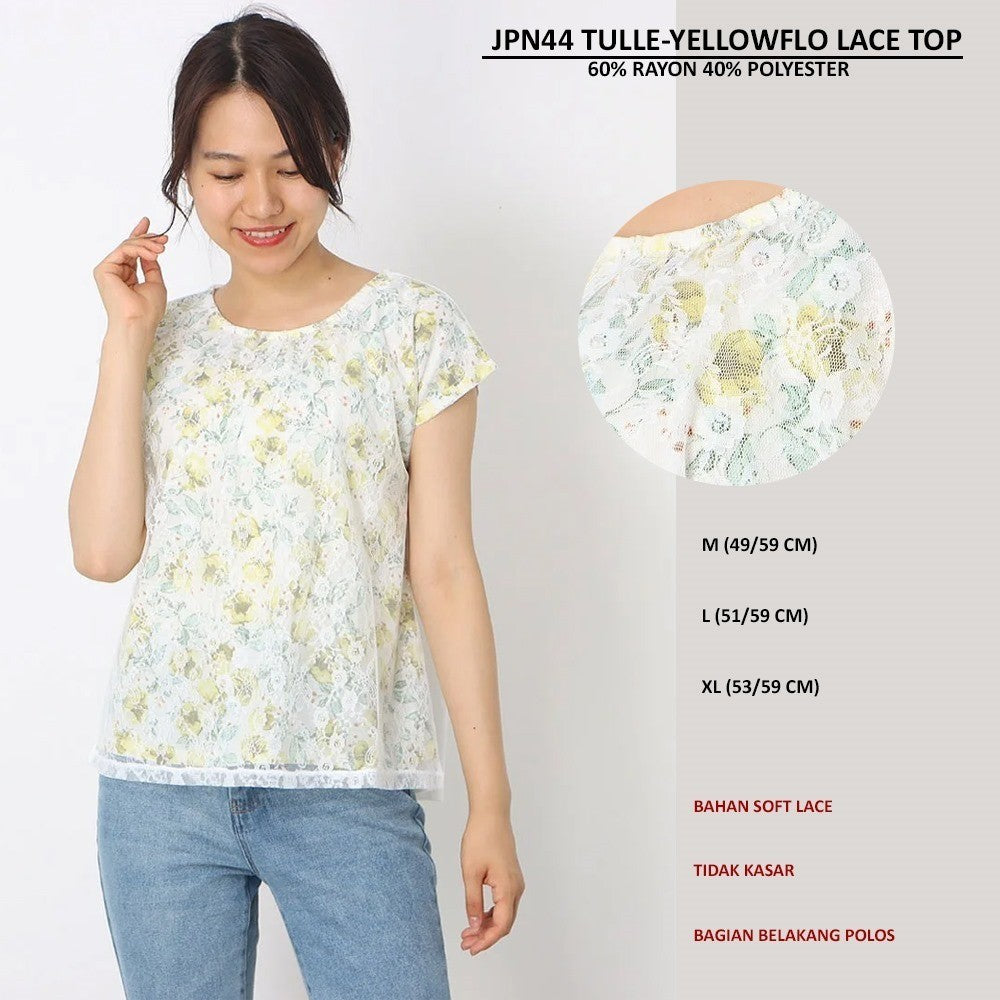 Atasan Kaos Wanita Lengan Pendek (JPN44 TULLE LACE TOP)