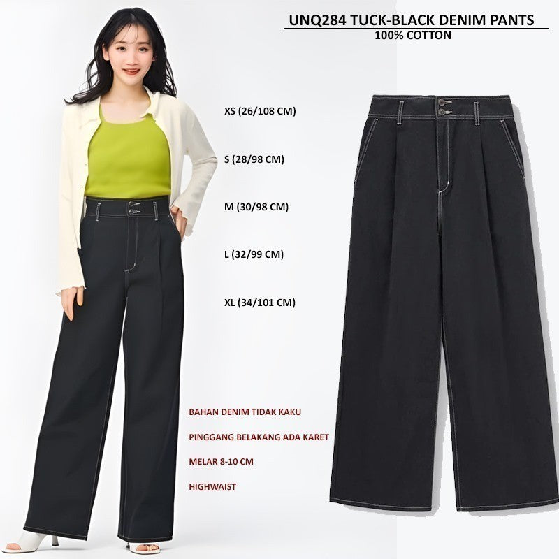 Celana Kulot Wanita Denim Highwaist (UNQ284 TUCK DENIM PANTS)