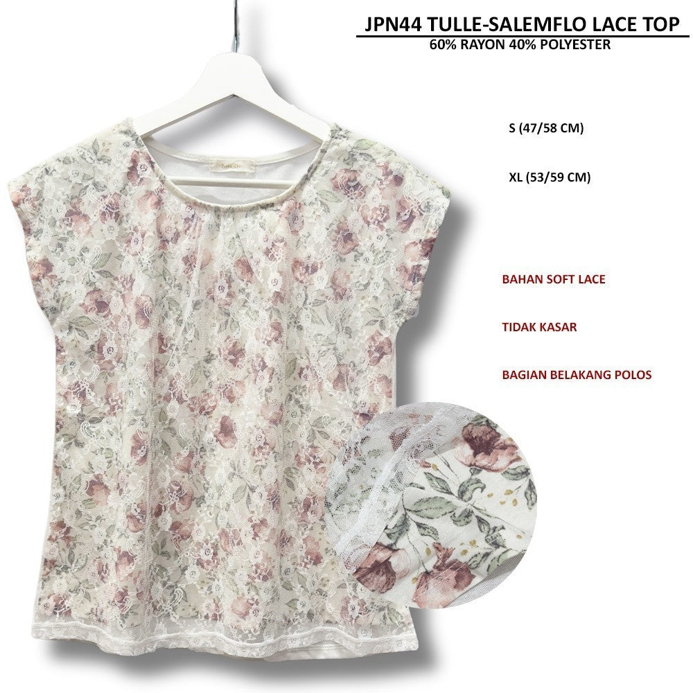 Atasan Kaos Wanita Lengan Pendek (JPN44 TULLE LACE TOP)