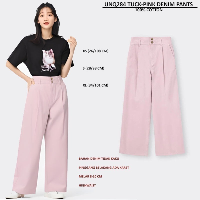 Celana Kulot Wanita Denim Highwaist (UNQ284 TUCK DENIM PANTS)