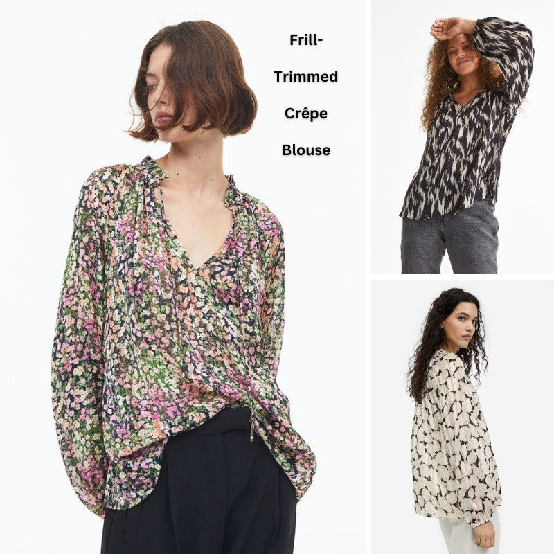 Atasan Blouse Wanita Lengan Panjang Soft Chiffon (HMB536 FRILL TIE BLOUSE)