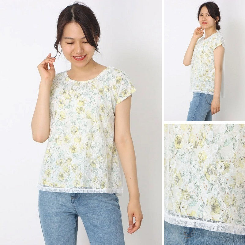 Atasan Kaos Wanita Lengan Pendek (JPN44 TULLE LACE TOP)