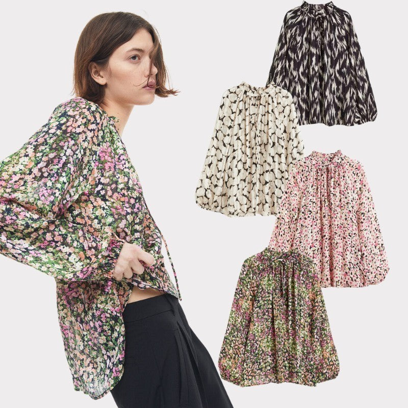 Atasan Blouse Wanita Lengan Panjang Soft Chiffon (HMB536 FRILL TIE BLOUSE)