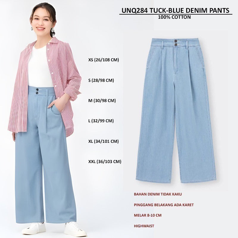 Celana Kulot Wanita Denim Highwaist (UNQ284 TUCK DENIM PANTS)