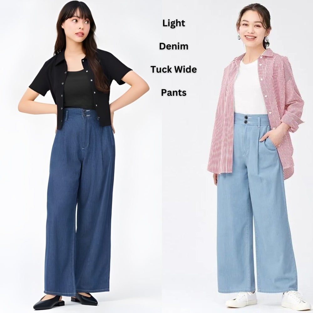 Celana Kulot Wanita Denim Highwaist (UNQ284 TUCK DENIM PANTS)