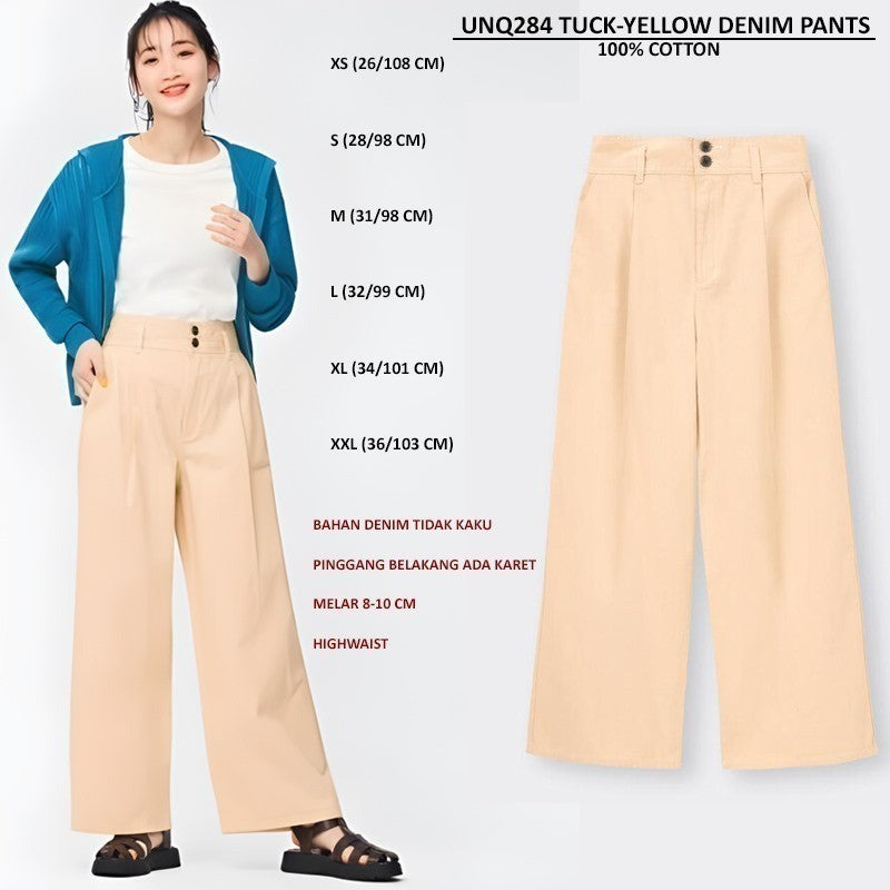 Celana Kulot Wanita Denim Highwaist (UNQ284 TUCK DENIM PANTS)