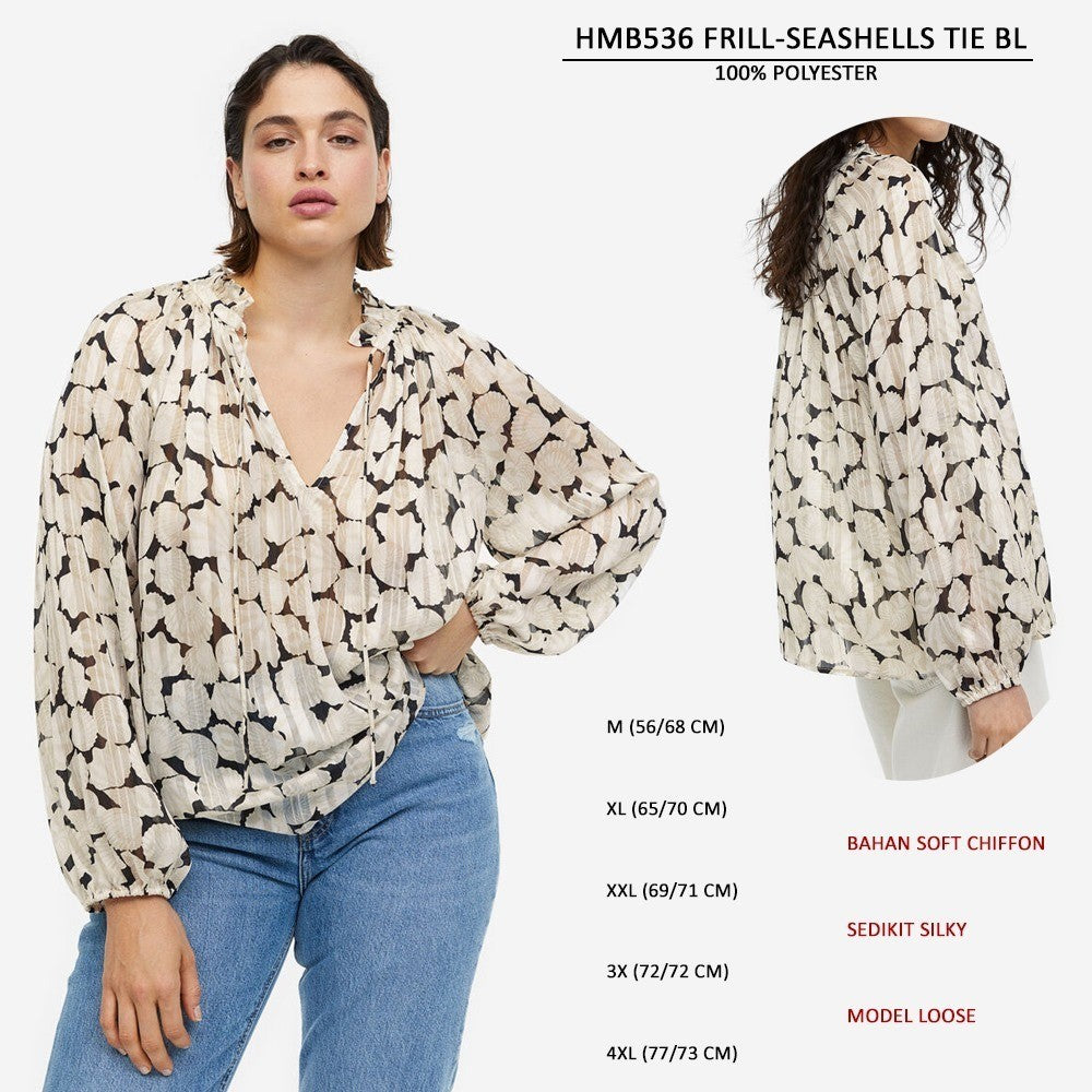 Atasan Blouse Wanita Lengan Panjang Soft Chiffon (HMB536 FRILL TIE BLOUSE)