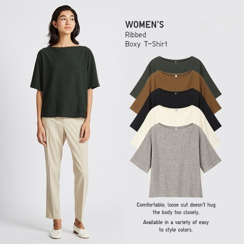 Atasan kaos Wanita Lengan Pendek Soft Cotton (UNQ350 RIBBED ROXY TEE)