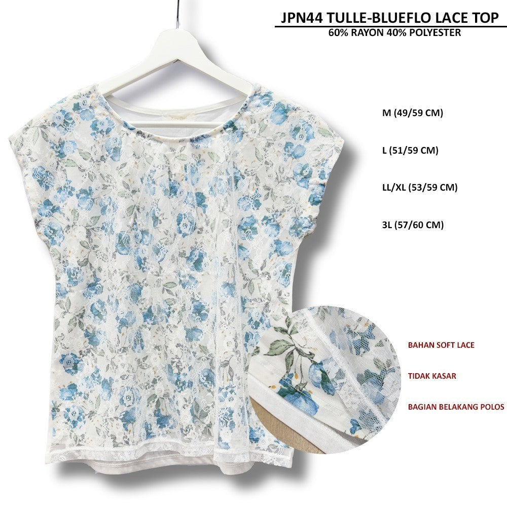 Atasan Kaos Wanita Lengan Pendek (JPN44 TULLE LACE TOP)