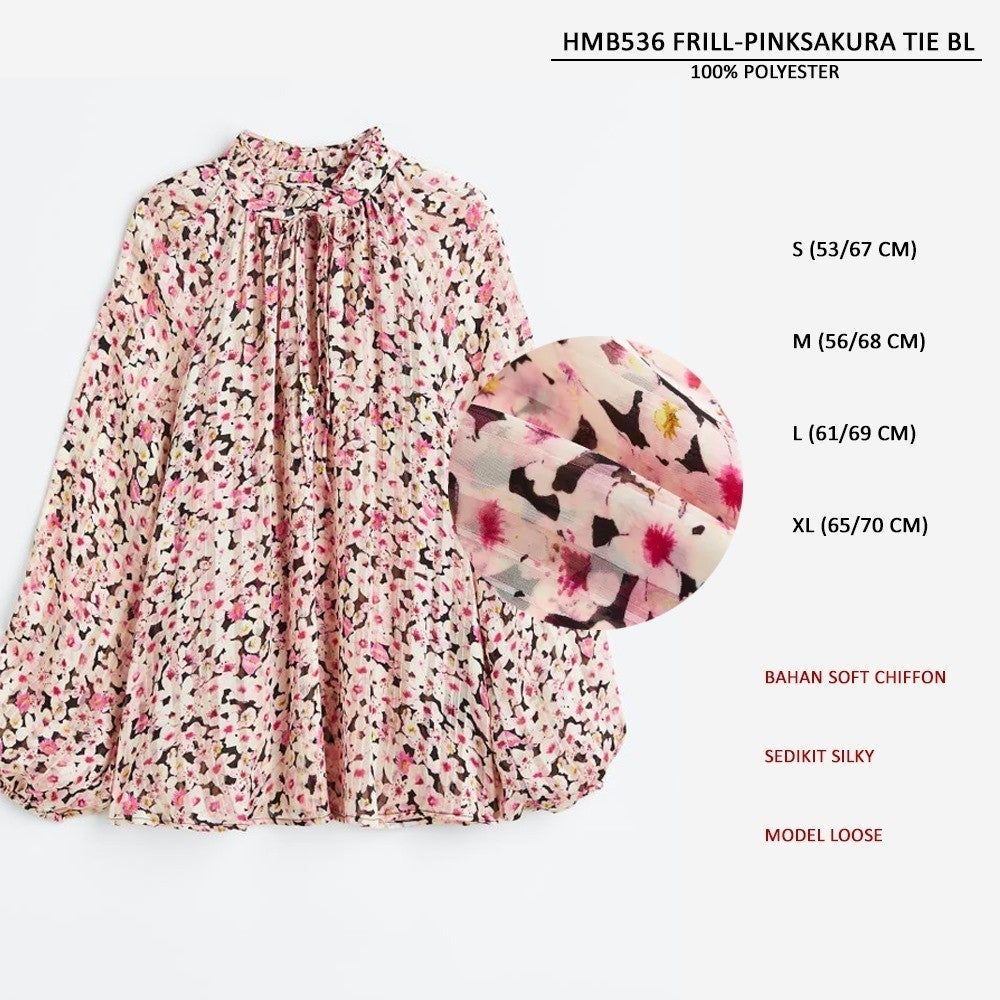 Atasan Blouse Wanita Lengan Panjang Soft Chiffon (HMB536 FRILL TIE BLOUSE)