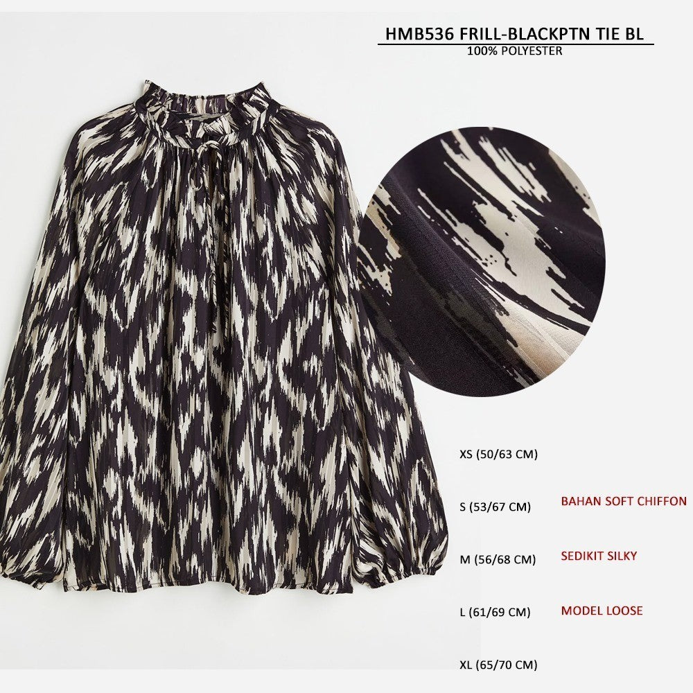 Atasan Blouse Wanita Lengan Panjang Soft Chiffon (HMB536 FRILL TIE BLOUSE)