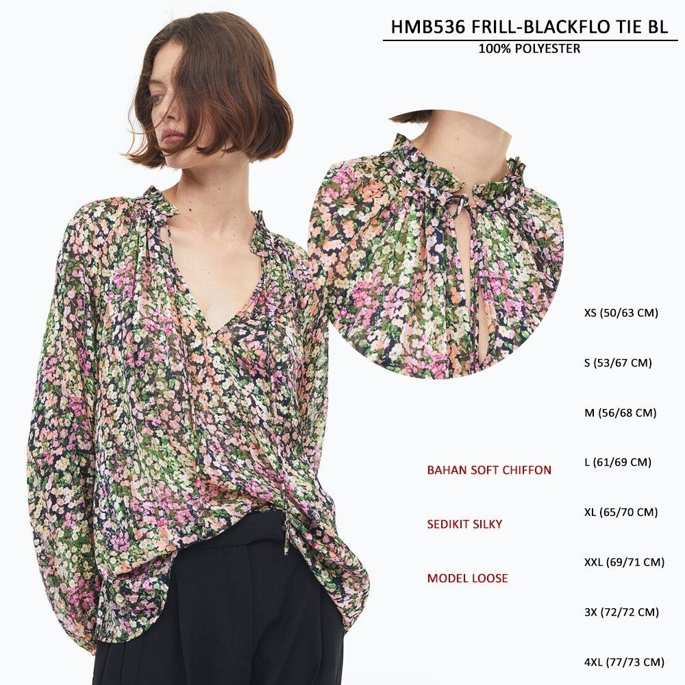 Atasan Blouse Wanita Lengan Panjang Soft Chiffon (HMB536 FRILL TIE BLOUSE)