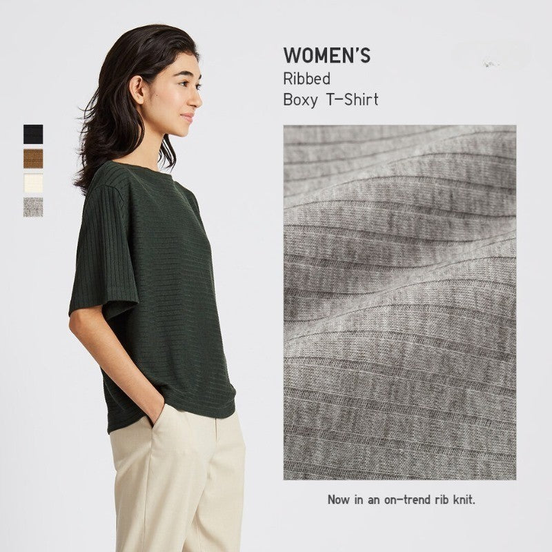 Atasan kaos Wanita Lengan Pendek Soft Cotton (UNQ350 RIBBED ROXY TEE)
