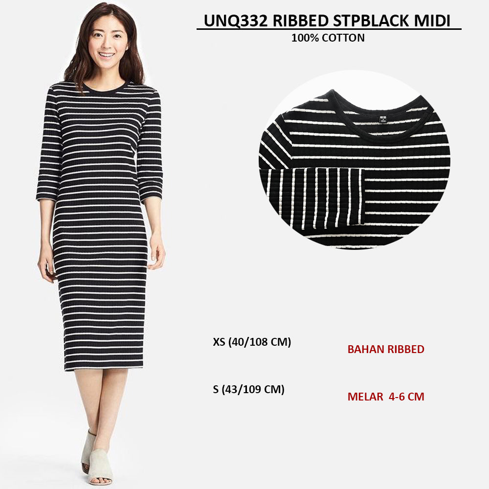 Dress Midi Wanita Lengan Panjang (UNQ332 RIBBED STRIPE MIDI)