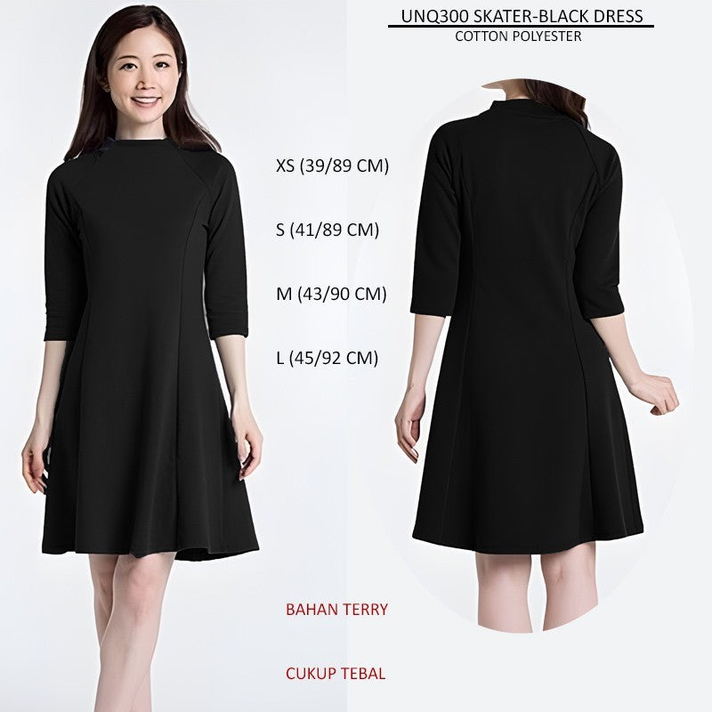 Dress Mini Casual Wanita Lengan Panjang Bahan Terry (UNQ300 SKATED DRESS)