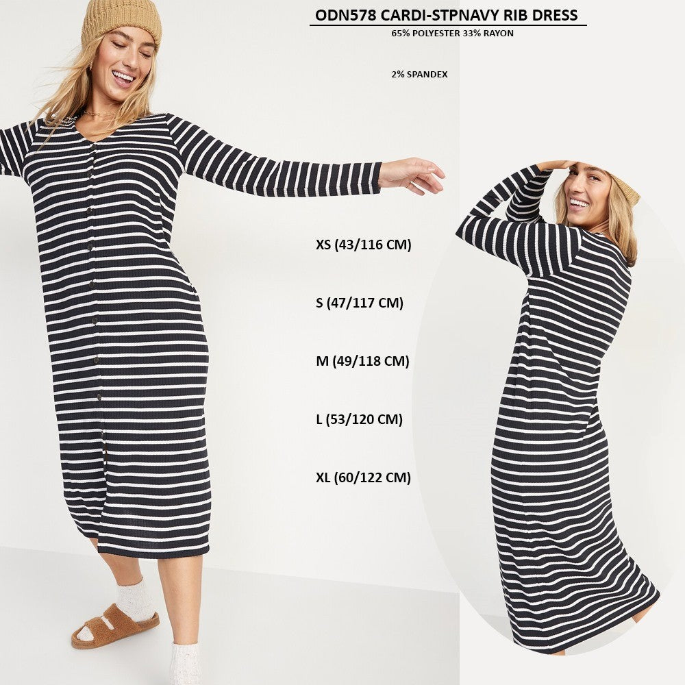 Dress Kasual Wanita Lengan panjang (ODN578 CARDI RIB DRESS)