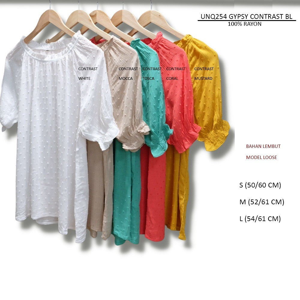 Atasan Blouse Wanita Lengan Pendek Rayon (UNQ254 GYPSY CONTRAST BLOUSE)