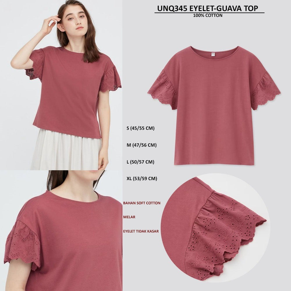 Atasan Kaos Wanita Lengan Pendek Soft Cotton (UNQ345 EYELET TOP)