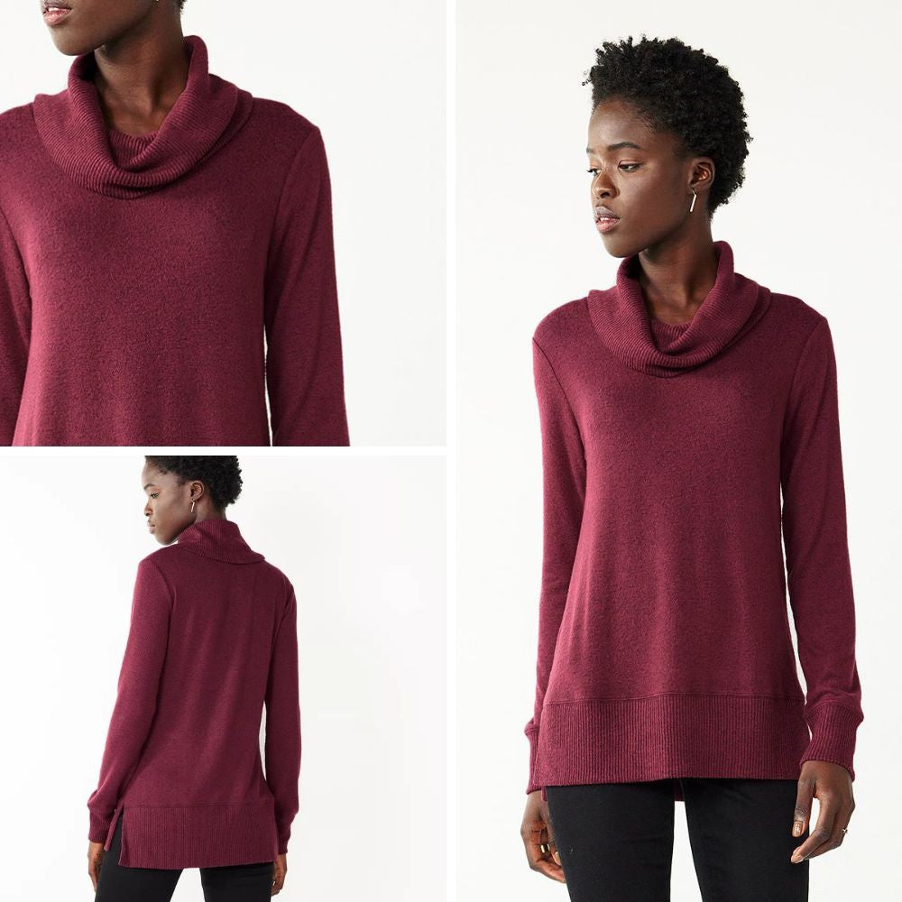 Sweatshirt Wanita Knitted CowlNeck Kerah Tinggi Soft Cozy (NW09 COWL TOP)