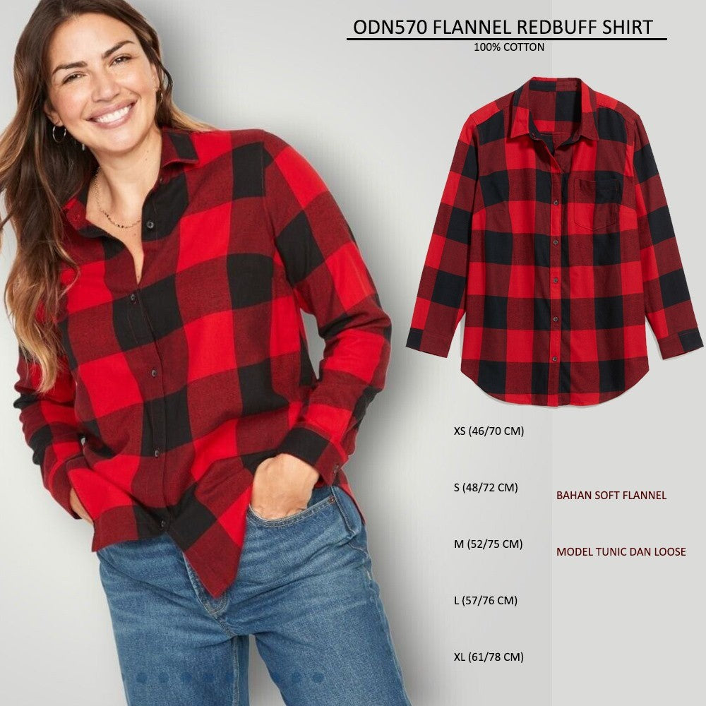 Atasan Kemeja Wanita Flannel Lengan Panjang (ODN570 FLANNEL SHIRT)