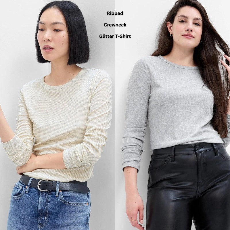 Atasan Kaos Wanita Lengan Panjang (GPT374 RIBBED METALLIC TOP)