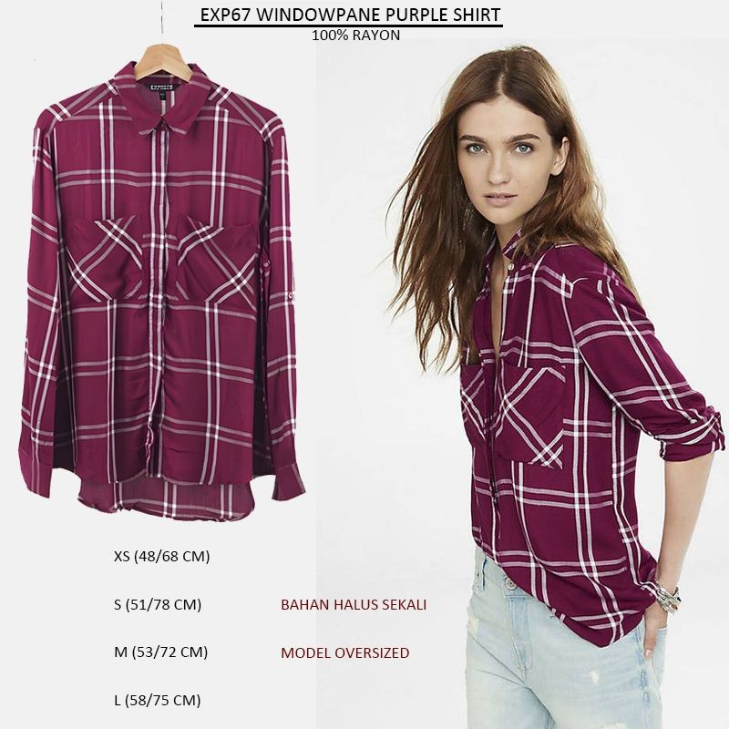 Atasan Kemeja Wanita Lengan Panjang (EXP67 WINDOWPANE PURPLE SHIRT)