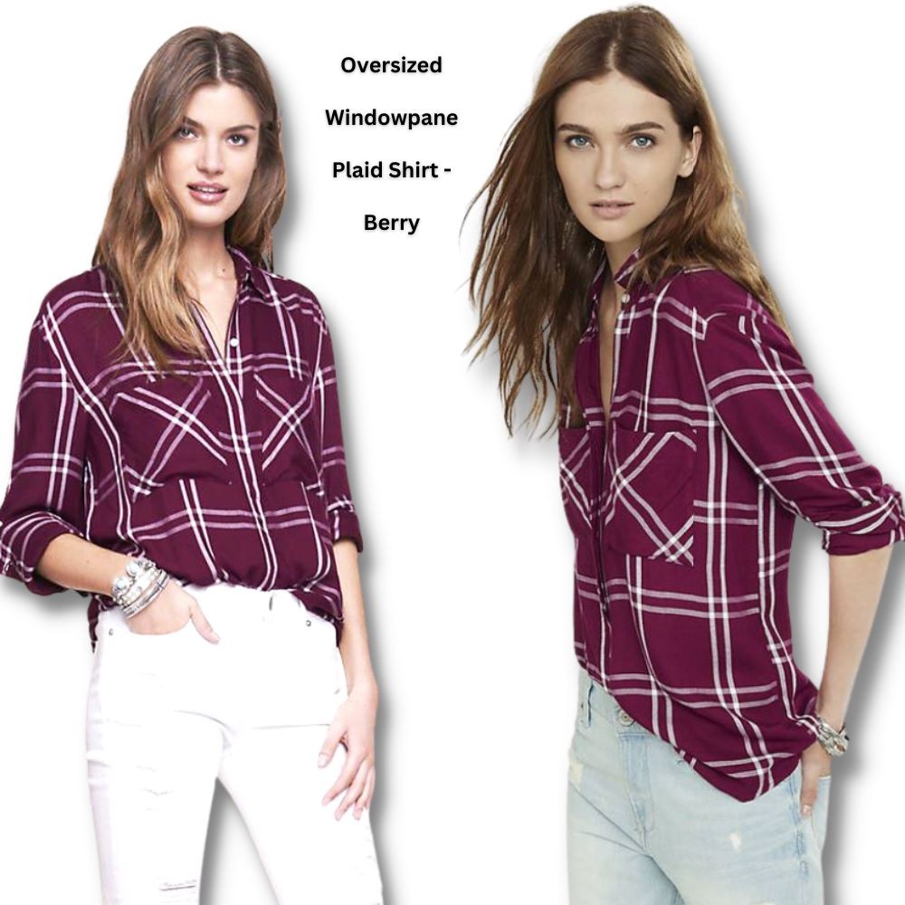 Atasan Kemeja Wanita Lengan Panjang (EXP67 WINDOWPANE PURPLE SHIRT)
