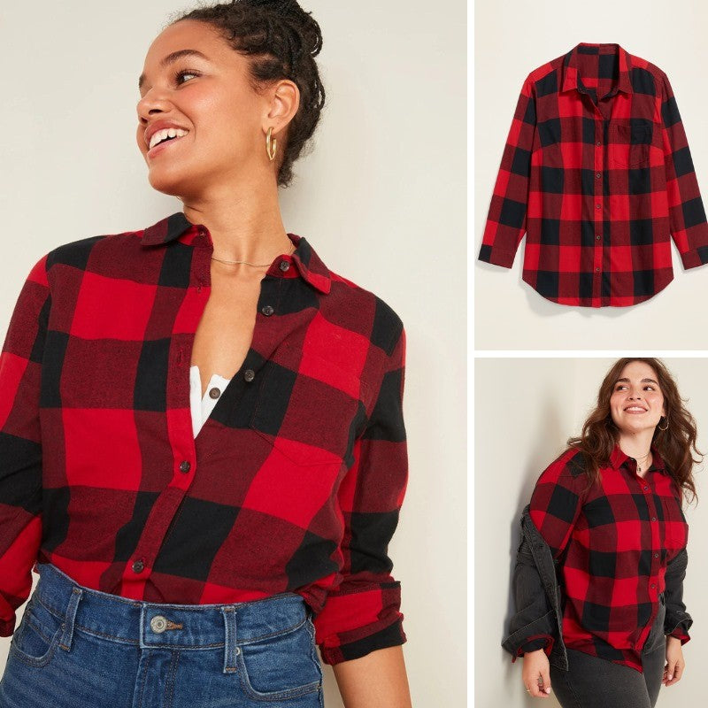 Atasan Kemeja Wanita Flannel Lengan Panjang (ODN570 FLANNEL SHIRT)