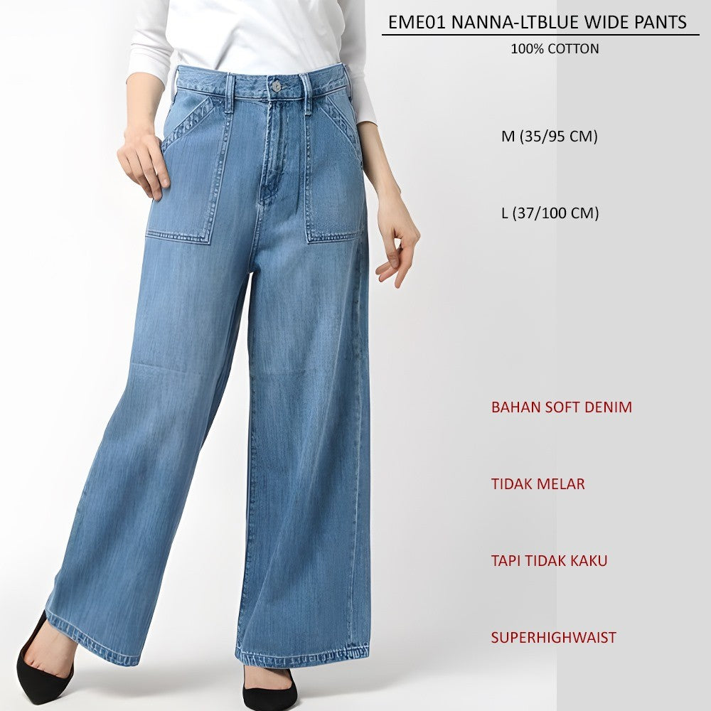 Celana Jeans Wanita Soft Denim Highwaist (EME01 NANNA WIDE PANTS)