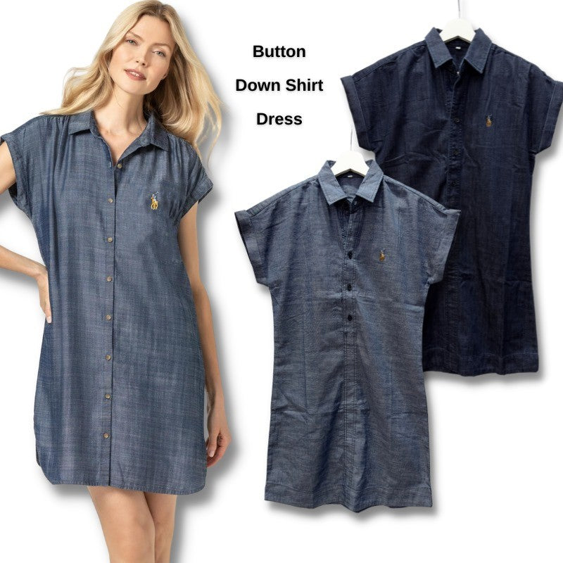 Dress Mini Casual Wanita Lengan Pendek (PL01 DENIM TUNIC DRESS)