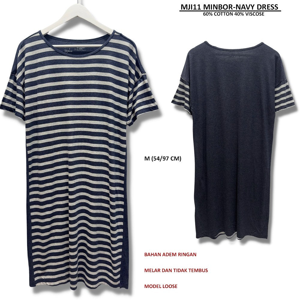 Dress Midi Casual Wanita Lengan Pendek Cotton (MJI11 MINIBOR DRESS)