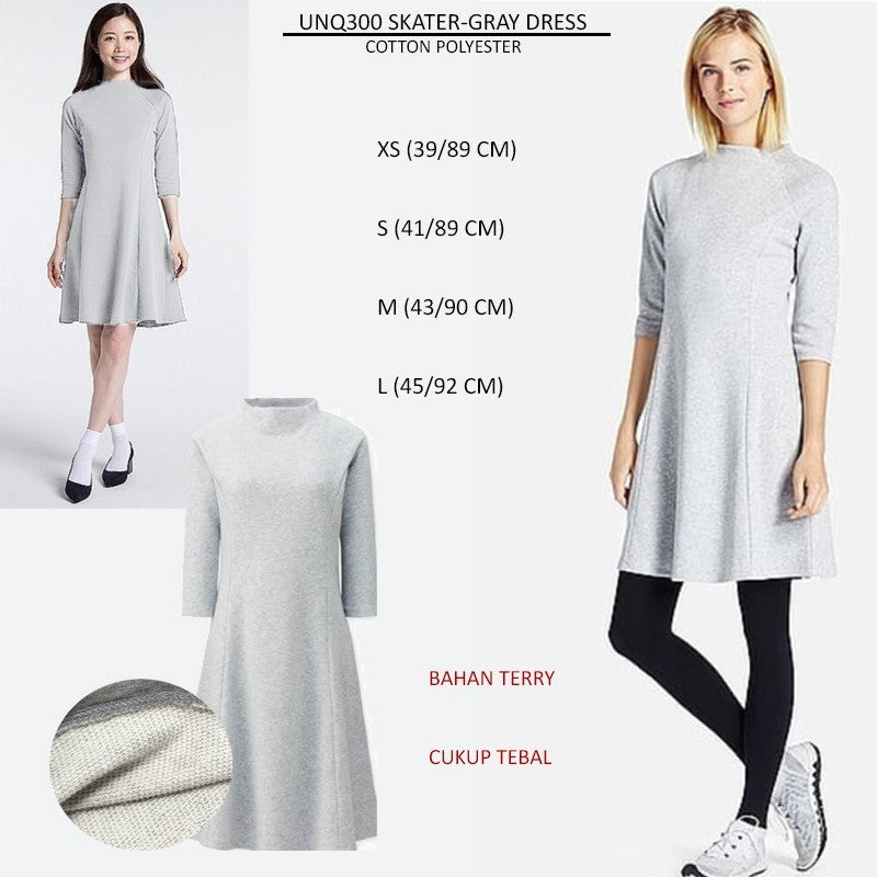 Dress Mini Casual Wanita Lengan Panjang Bahan Terry (UNQ300 SKATED DRESS)