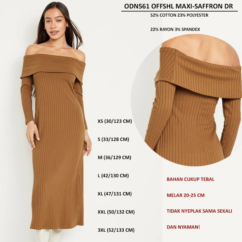 Dress Casual Maxi Wanita Lengan Panjang (ODN562 OFFSHL MAXI DRESS)