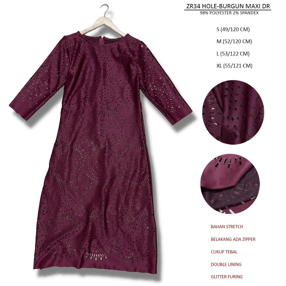 Dress Casual Maxi Wanita Lengen Pendek (ZR34 HOLE MAXI DRESS)