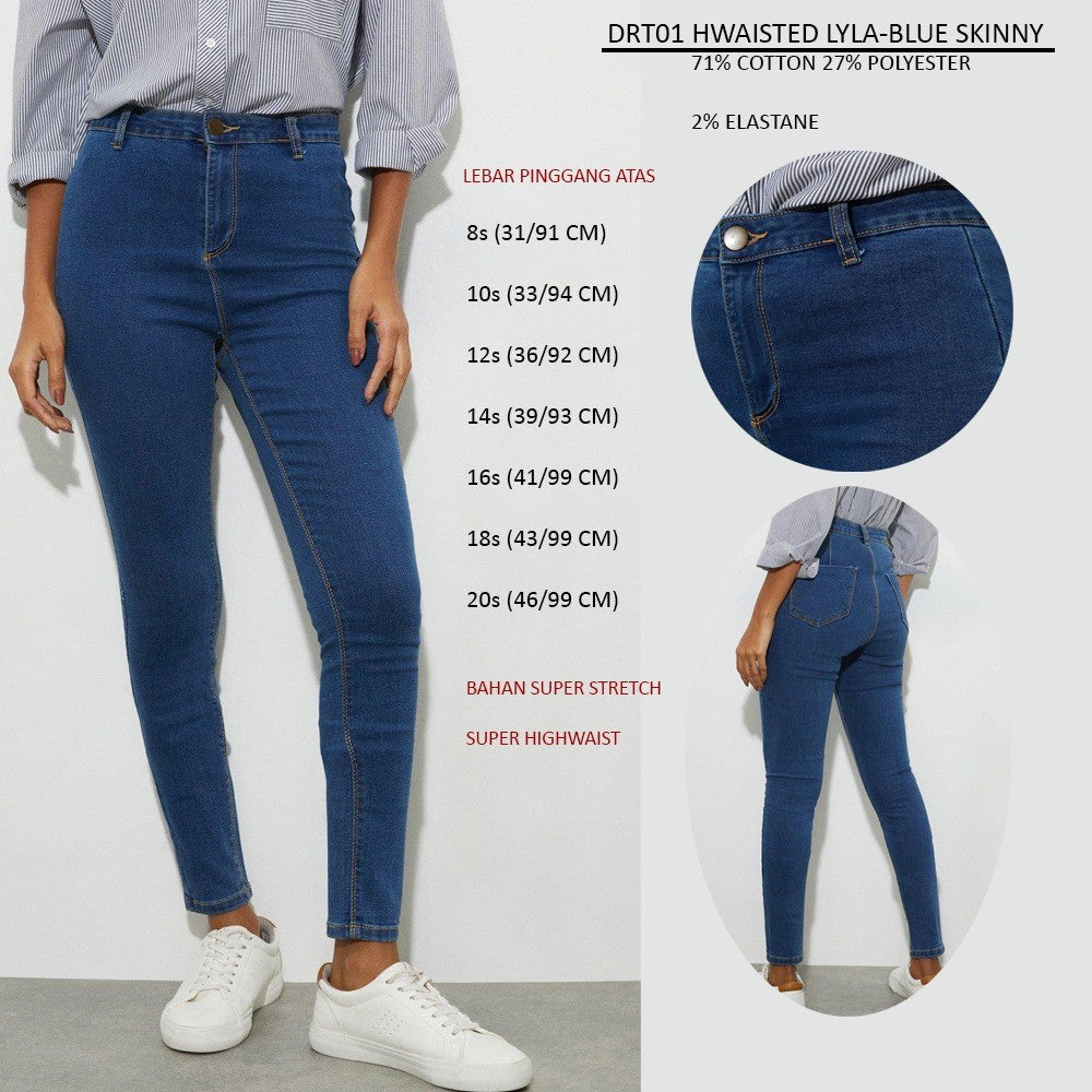 Celana Jeans Skinny Wanita Highrise Blue Black Denim (DRT01 LYLA SKINNY)