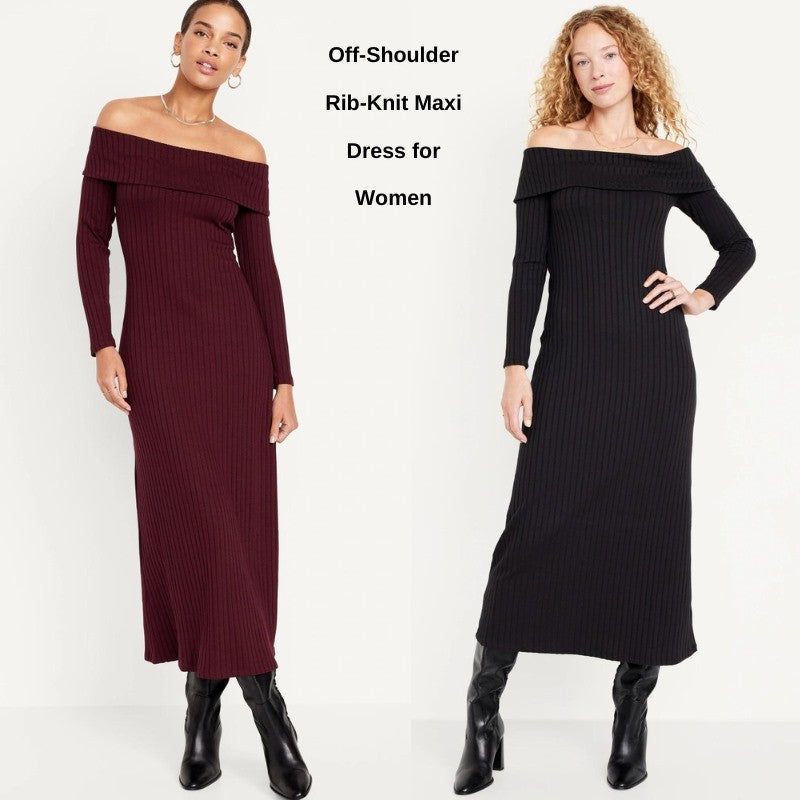 Dress Casual Maxi Wanita Lengan Panjang (ODN562 OFFSHL MAXI DRESS)