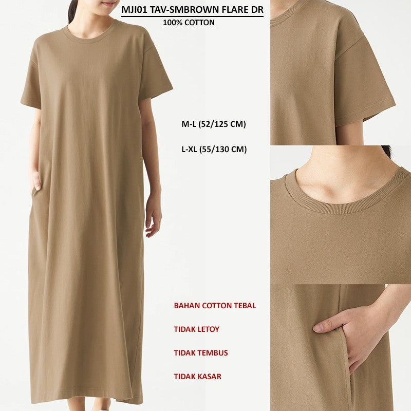 Dress Maxi Wanita Casual Lengan pendek (MJI01 TAV FLARE DRESS)