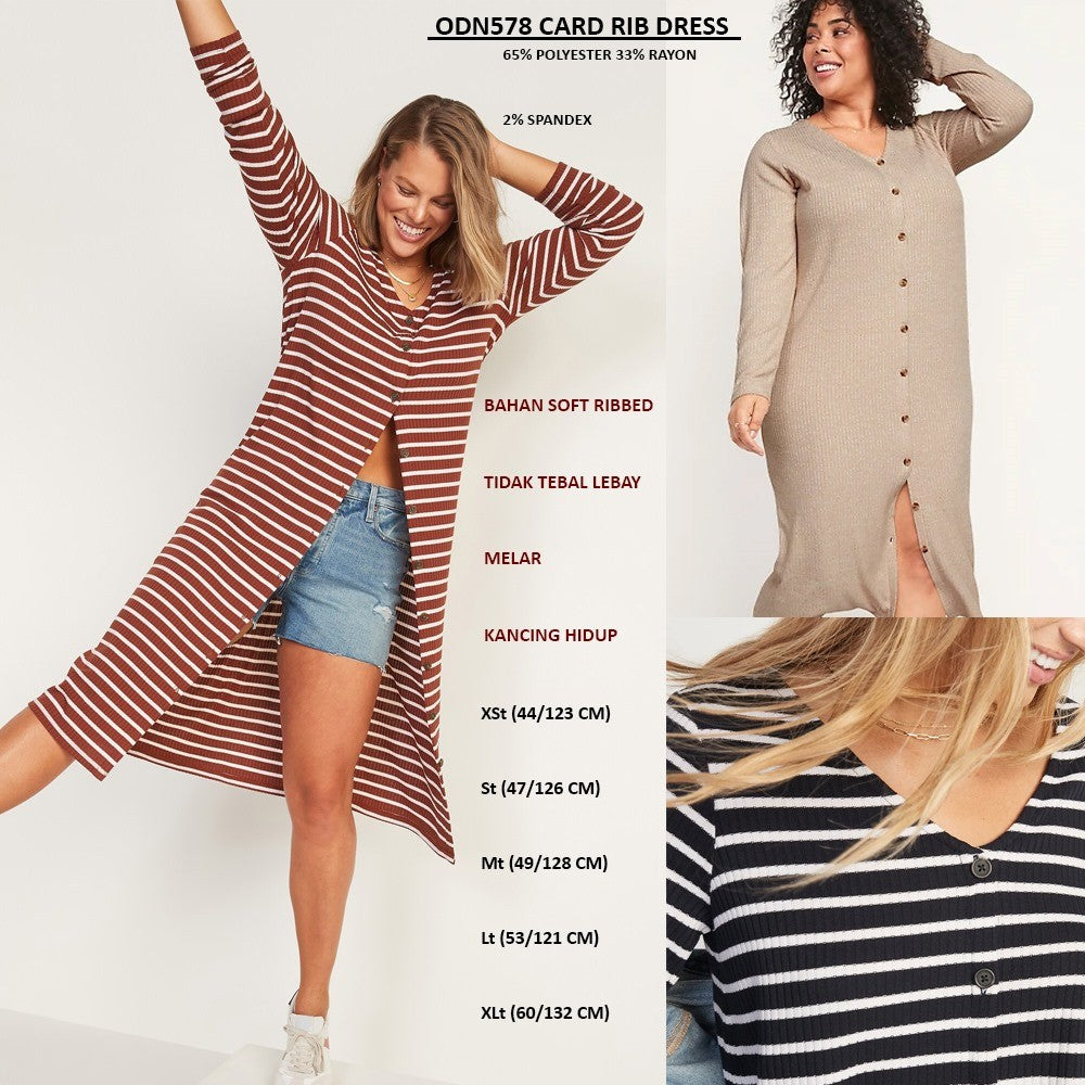Dress Kasual Wanita Lengan panjang (ODN578 CARDI RIB DRESS)