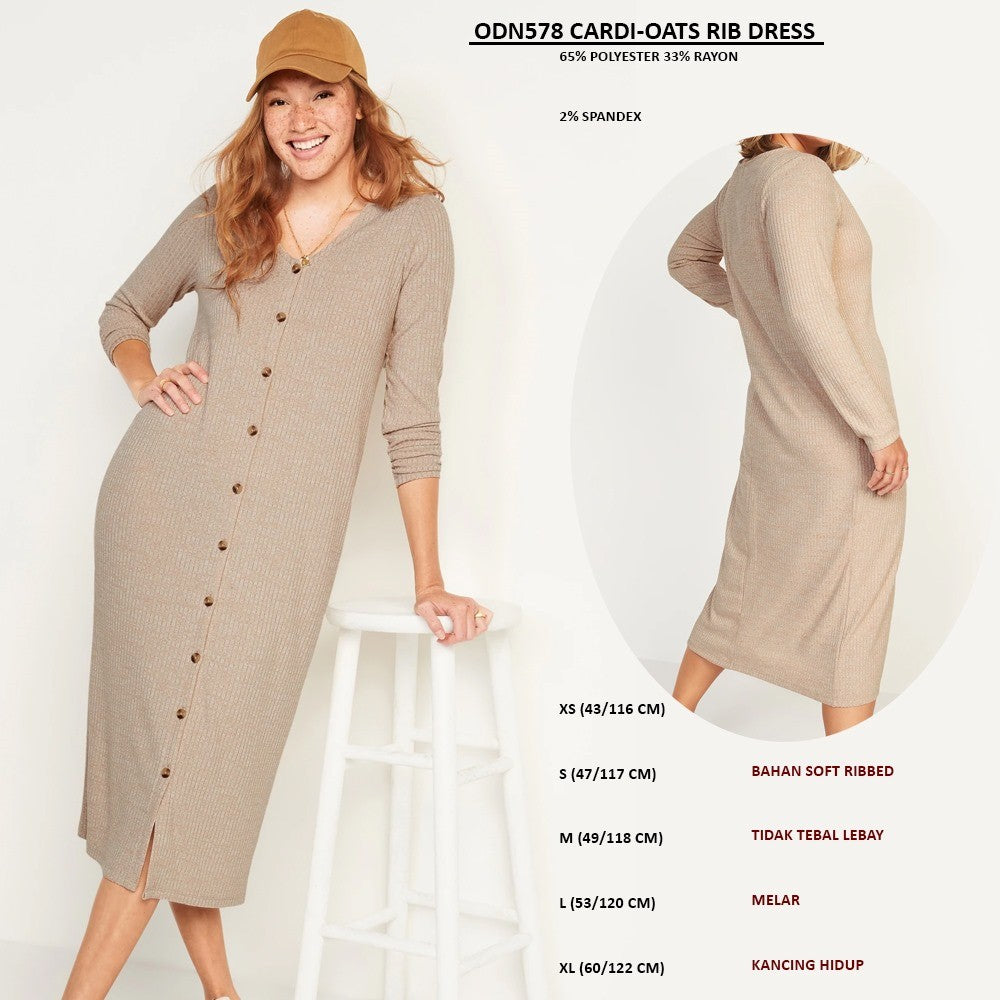 Dress Kasual Wanita Lengan panjang (ODN578 CARDI RIB DRESS)