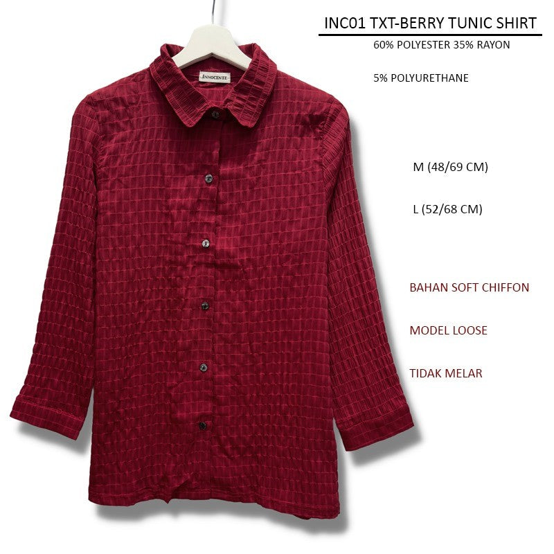 Atasan Kemeja Kasual Wanita Lengan Panjang Soft Chiffon (INC02 TXT TUNIC SHIRT)