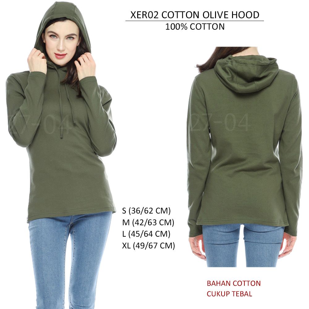 Hoodie Wanita Lengan Panjang Casual Polos Cotton (XER02 COTTON HOOD)