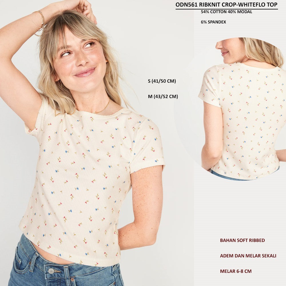 Atasan Kaos crop Wanita Lengan Pendek (ODN561 RIBKNIT CROP TOP)