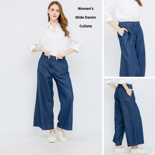 Celana Kulot Wanita Denim Wide Cotton Jeans Highrise (PGO04 DARKDENIM WIDE CULLOTE)