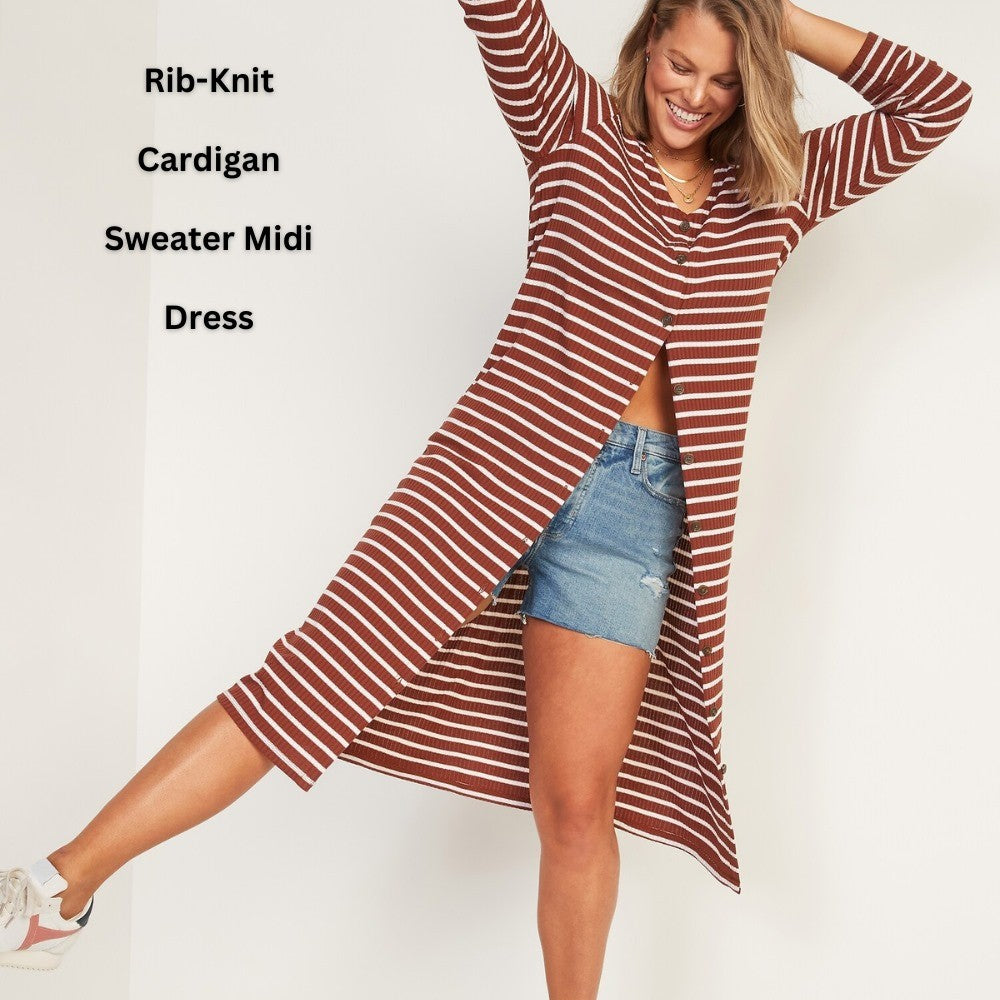 Dress Kasual Wanita Lengan panjang (ODN578 CARDI RIB DRESS)