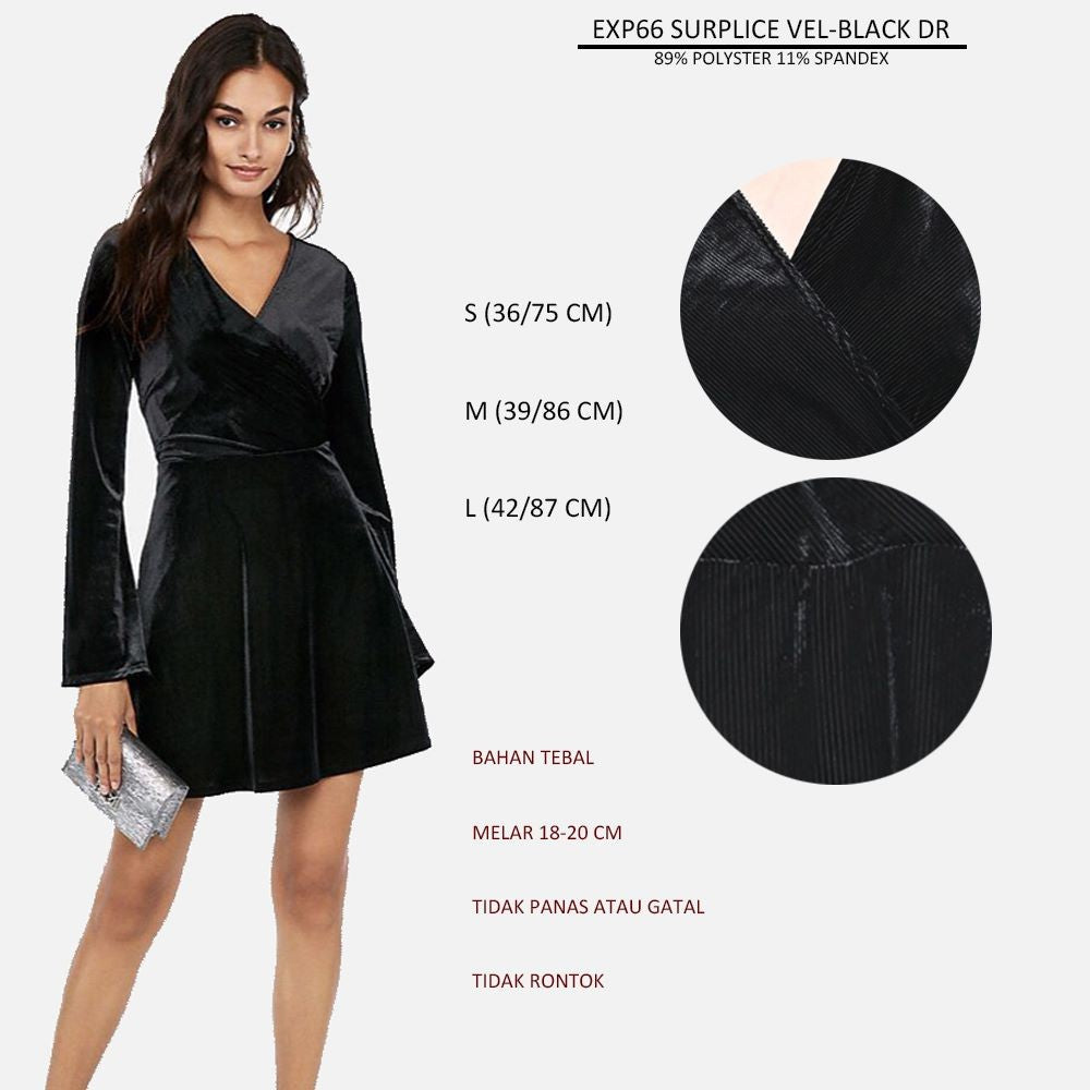 Dress Mini Casual Wanita Lengan Panjang (EXP66 SURPLICE VELVET DR)